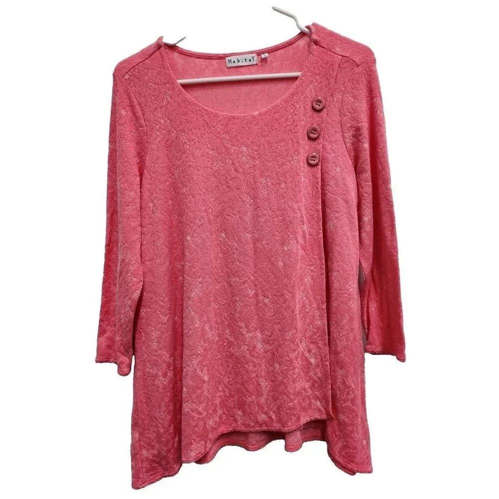 Habitat Tunic Top Womens Small Pink Textured Button Detail Asymmetric Artistic
